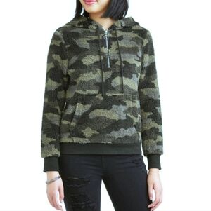 Camo Teddy Jacket Womens Size XL Green Black